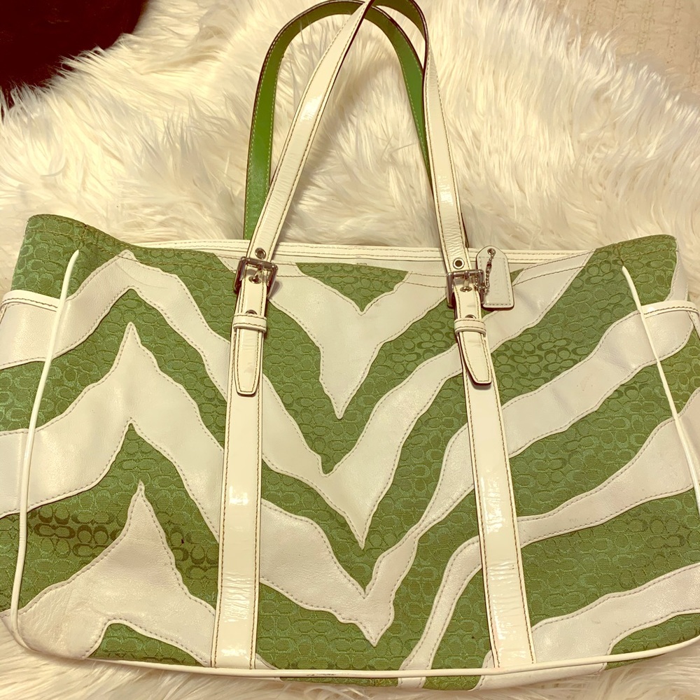 Green Zebra Print Coach Tote